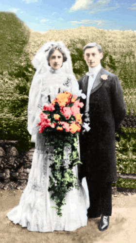 restored and colourised 1901 wedding photo – professionally repaired and enhanced by Perth photo restoration specialist