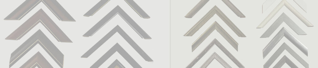 Low opacity image showing frame choices for Custom picture framing as background to page heading