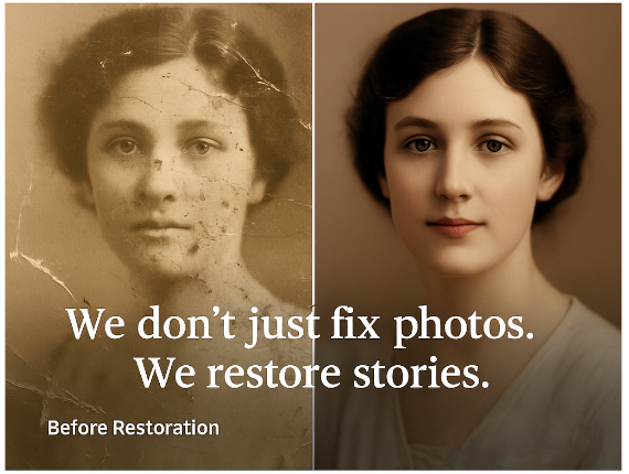Portrait of young woman from 1930s Before and after image restoration by perth restoration specialist